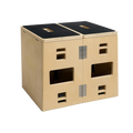 PLYOFOLD opvouwbare plyobox volledig uitgeklapt: houten constructie met zwarte grip-top